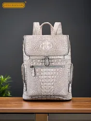 Harajuku Mens Genuine Leather Backpack Large Capacity Travel Bag High Quality Crocodile Skin Fashion Casual School Backpacks