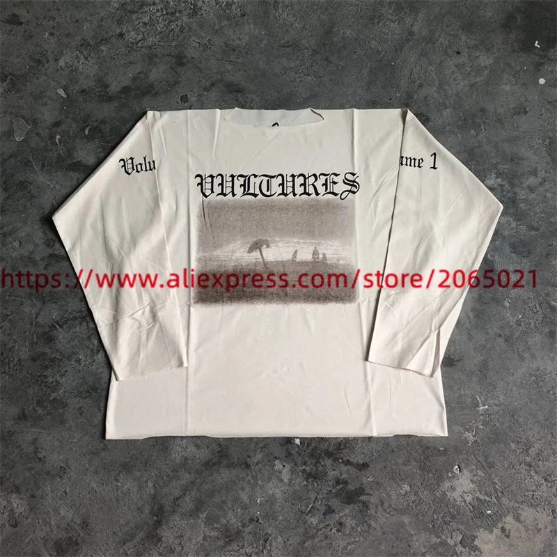 YE DONDA Vultures YZY Kanye Long Sleeves T-shirt High Quality Printed 100% Cotton Casual Loose Oversized Tops T Shirt