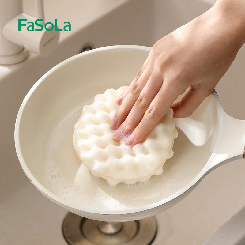 FaSoLa 2Pcs Double-side Suction Cup Sponge Wipe Detachable Soft Kitchen Cleaning Brush Dishes Brush For Dishes Plate Pan Pot