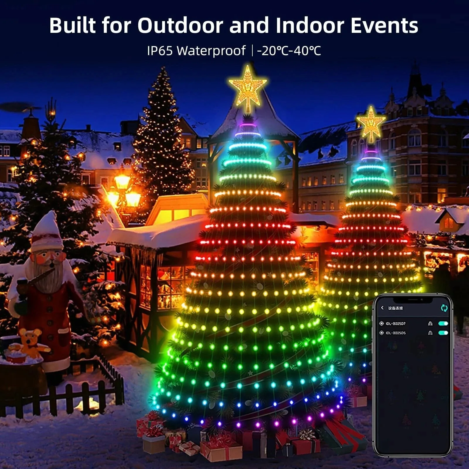 Smart Color Changing Christmas Halloween Tree Lights LED RGB Outdoor String Twinkle Lights with App & Timer for Xmas Tree