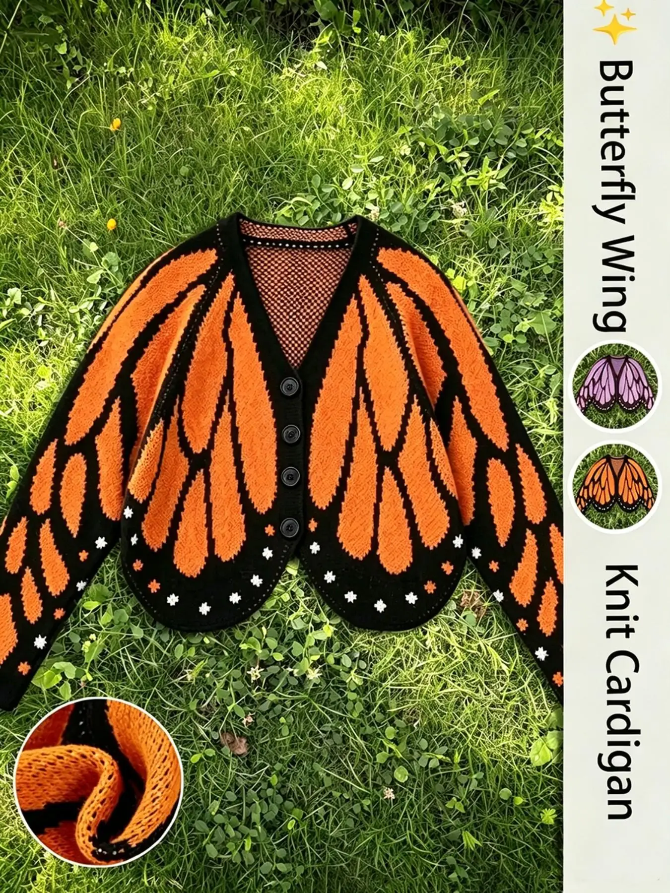 Mädchen-Herbst- und Wintermantel, Retro-Schmetterlingsflügel-Strickjacke für Mädchen, Y2K-Kurzjacke, Nischen-Fee-Stil-Schmetterlingsschal-Mantel geeignet für Mädchen über 3 Jahre, vielseitige Kleidung zum Ausgehen. – Detail 1