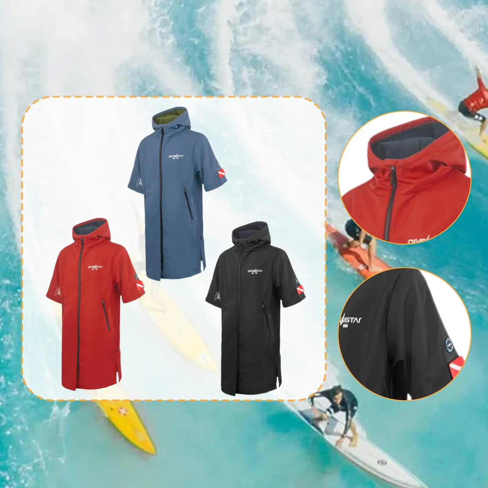 

Waterproof Swim Parka Breathable Outwear with Pockets Windproof Surf Poncho