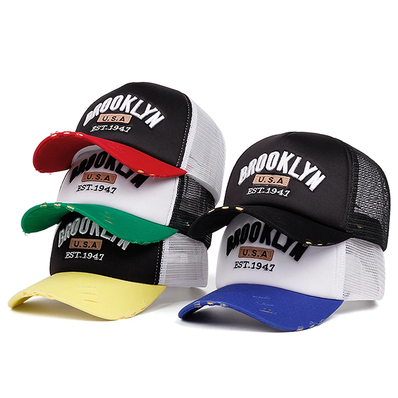 2025 moda personalizada nueva gorra de malla BROOKLYN 1947 sombrero bordado de Hip Hop ocio diario desplazamientos gorra de béisbol sombrero de monopatín