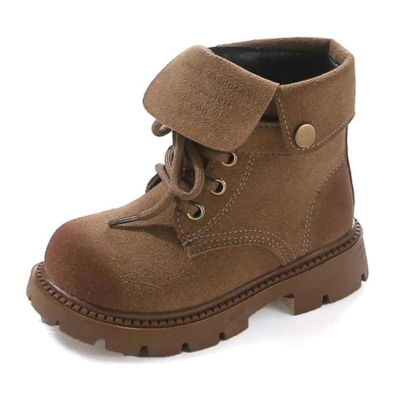 2024 Autumn New Children's Short Boots Retro Style Casual Leather Boots for Boys and Girls Soft Sole Anti Slip Kid's Ankle Boots