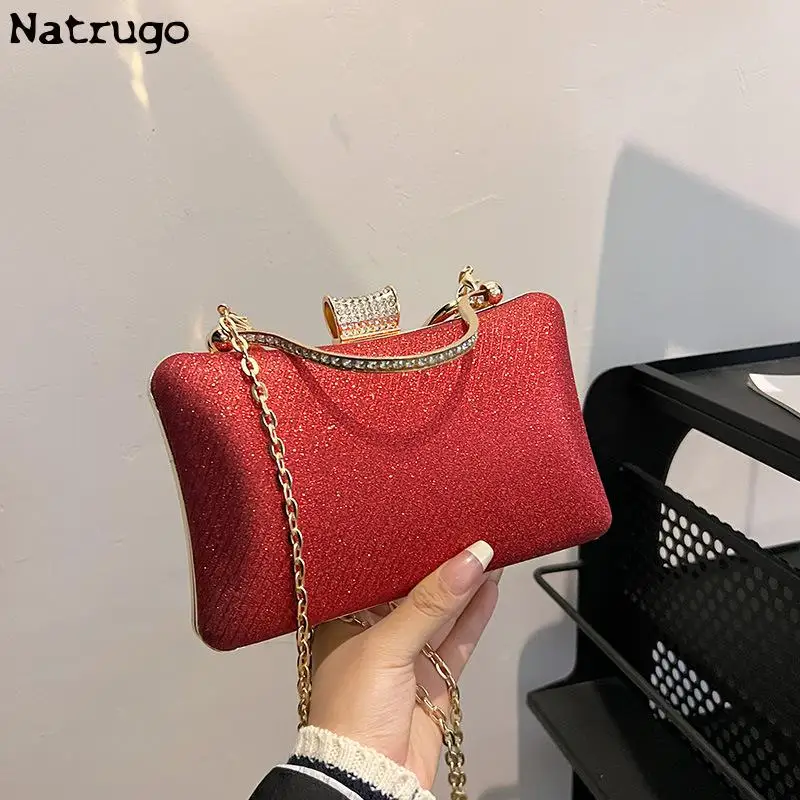 Shiny Evening Clutch Bag For Women Wedding Golden Clutch Purse Chain Shoulder Bag Small Party Handbag 2024 Hot Sale