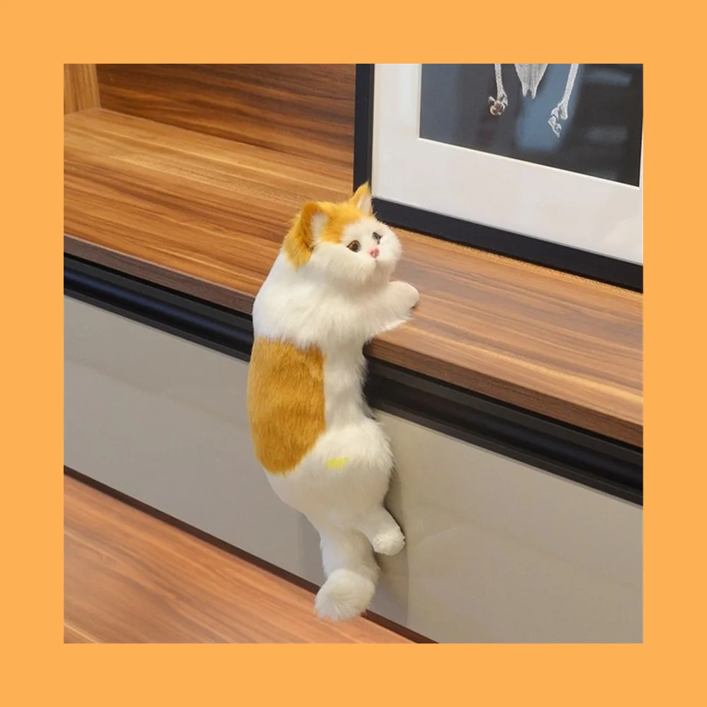 Realistic Furry Hanging Cat Cute Simulation Plush Cat Doll Animal Figurines Home Tv Decoration Kitten Model Soft Toy Child Gift