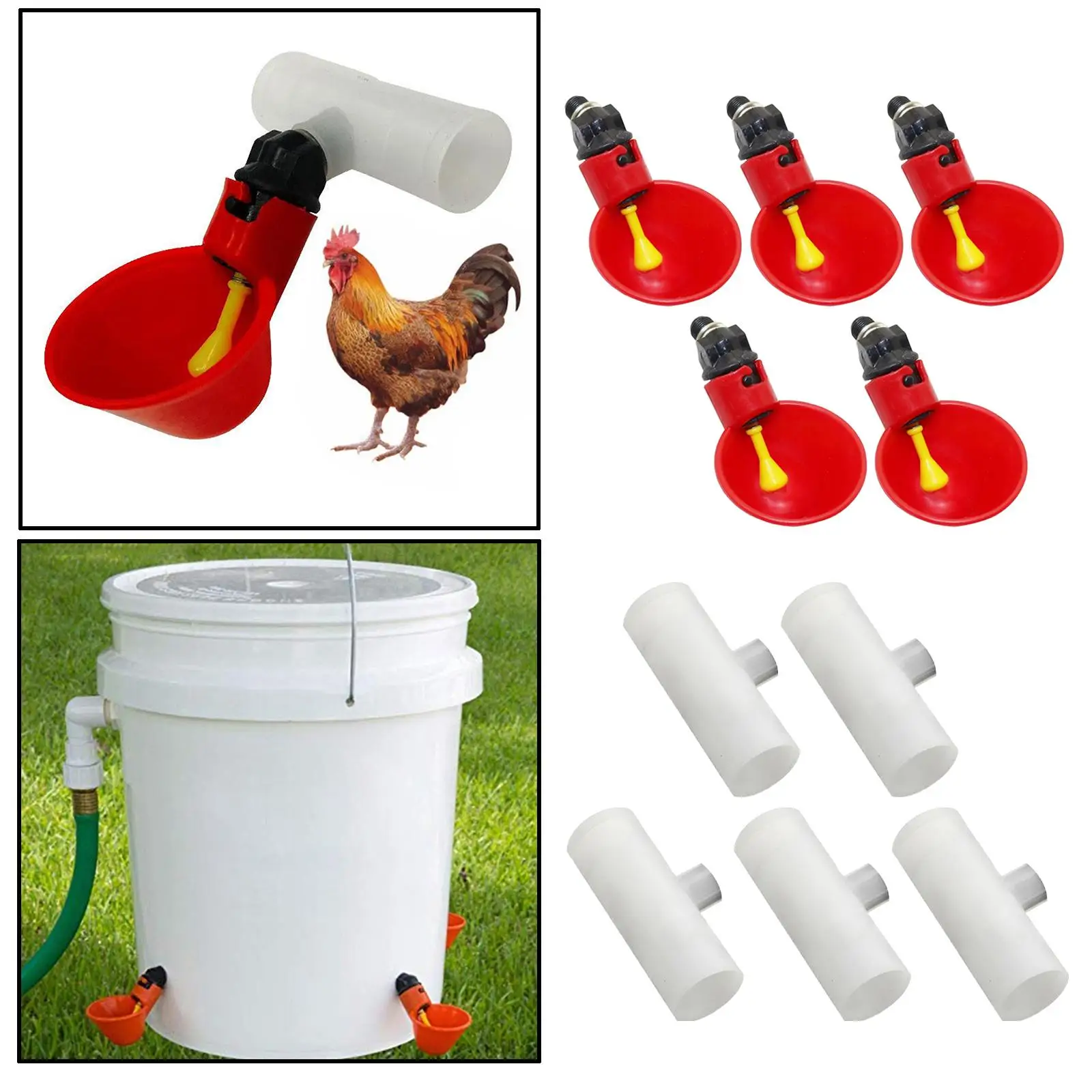 5PCS Livestock Poultry Drinking Cup Feed Automatic Feeder Bird Coop Chicken Fowl Drinker Water Chicken Peck to Fill Cup