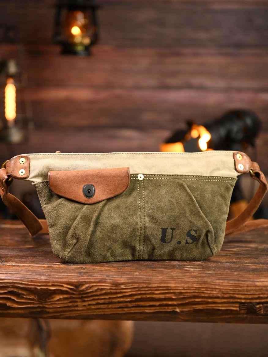 Vintage Canvas Leather Designer Shoulder Bag Men Crossbody Bag Vintage Small Outdoor Tactical Bag Messenger