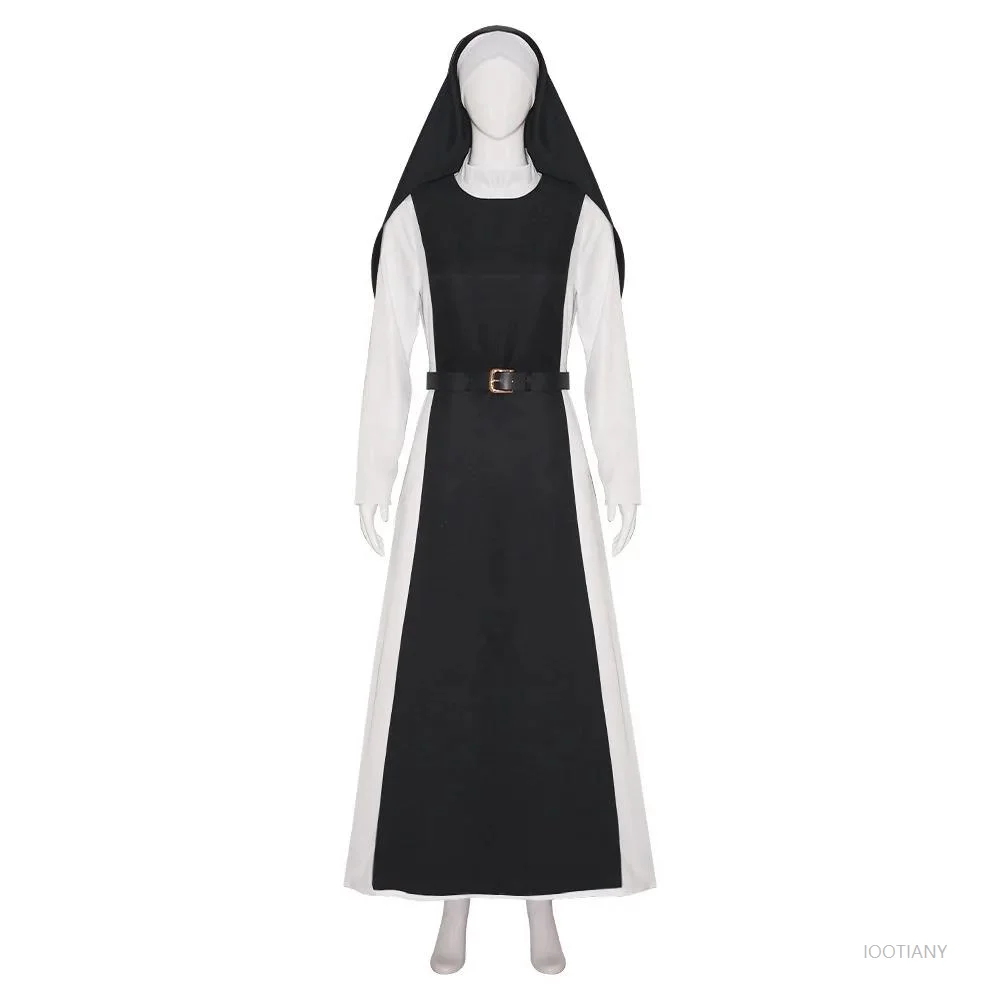 

Halloween Adult Mother Nun Costume Women Plus Size Long Black and White Dress Church Priest Classic Costume Cosplay Masquerade