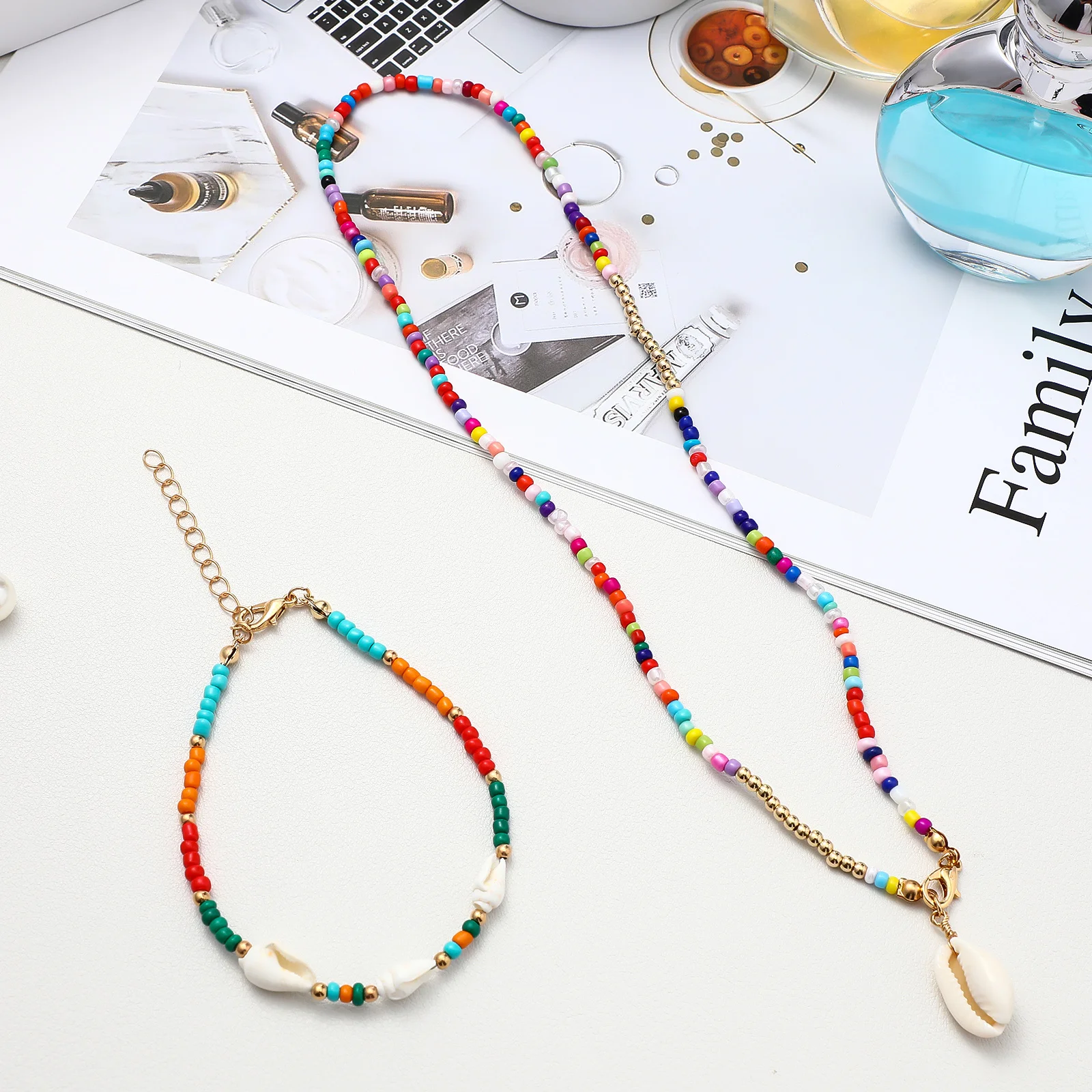 

Bohemia Clavicle Chain Bracelet Miss Necklace for Alloy Bead Necklaces Colorful Beaded Women