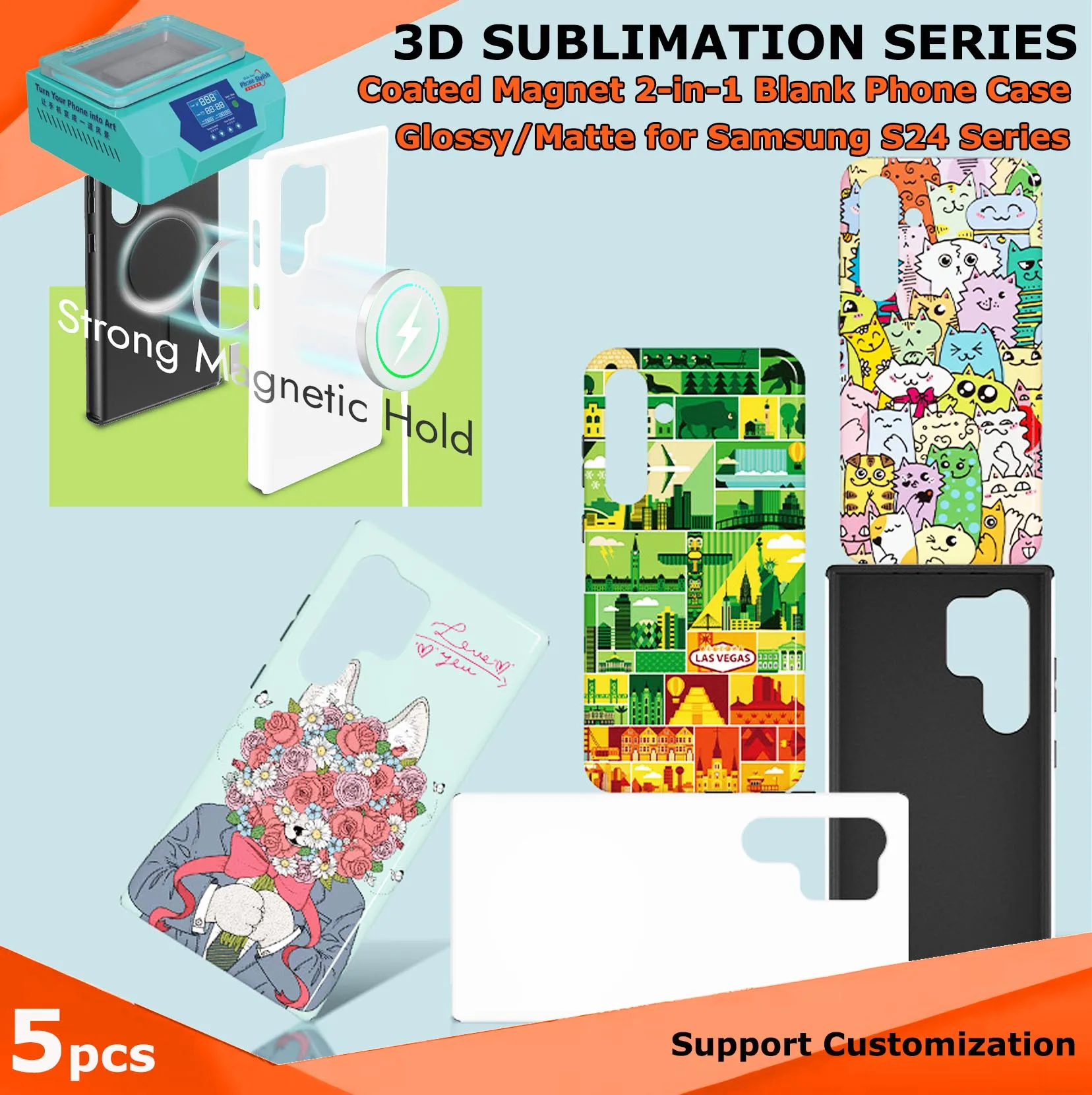 

Fonlyu 5pcs Coated 2 in 1 Phone Case With Magnet for Galaxy S24 S25 S26 Plus Ultra 3D Sublimation Heat Transfer Printing Covers