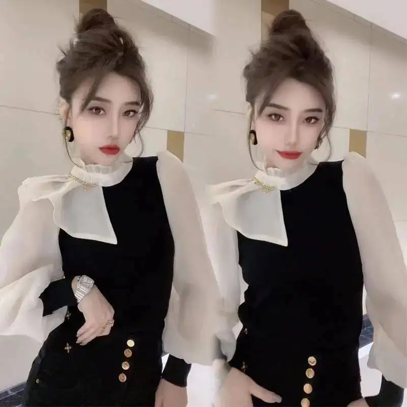 Long Sleeve Blouse Women Fashion Elegant Black Shirt Korean Style Slim Office Tops 2023 New