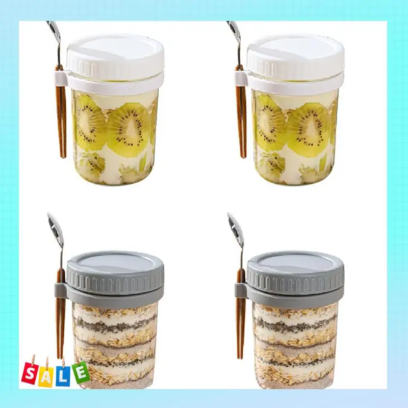 

A56X Glass Storage Containers With Lids And Spoons-For Milk, Cereal, Fruit-Oatmeal Jars