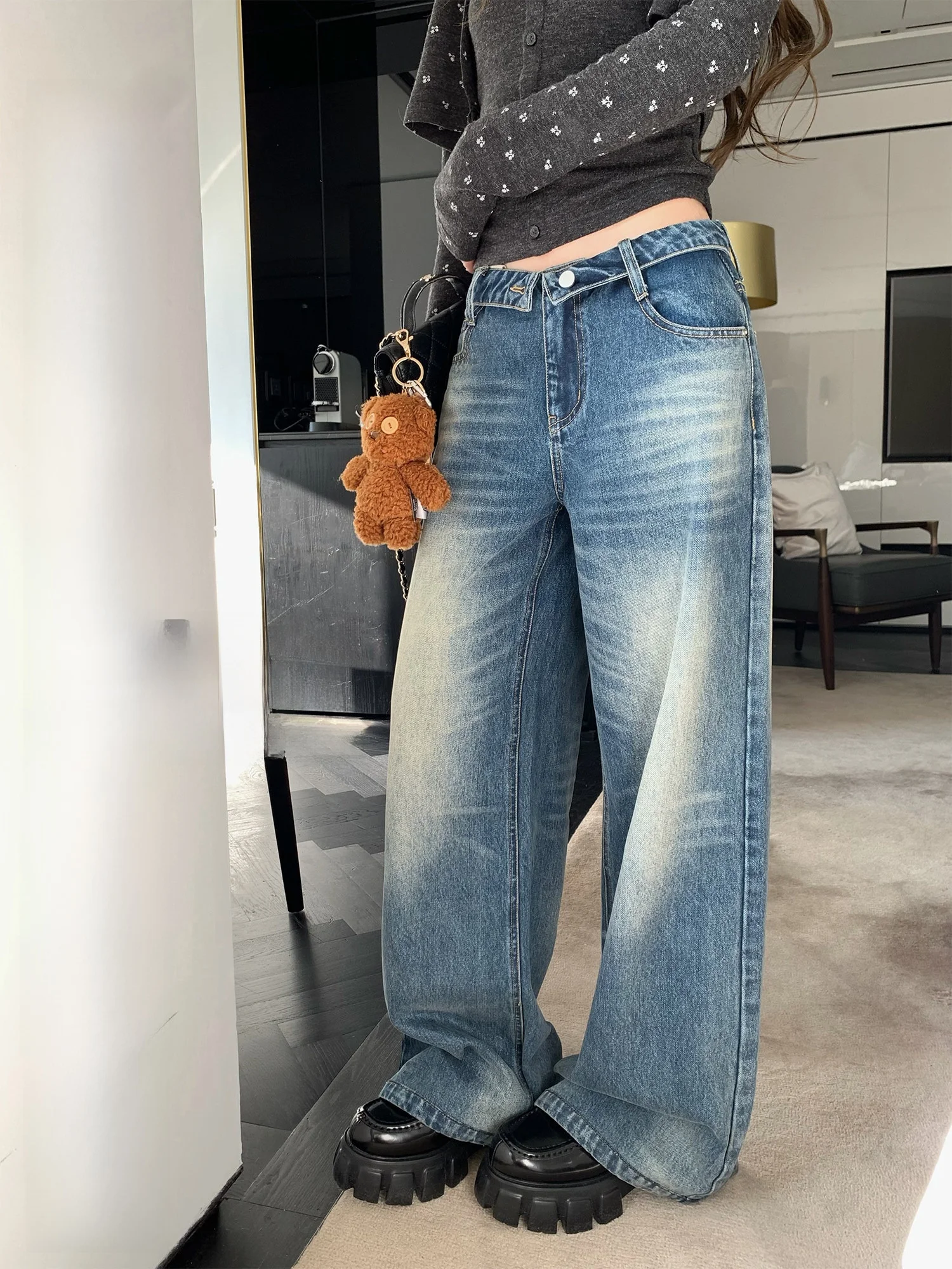 

Hhi High Waist Vintage Waed Denim Jeans Women Casual Versatile Straight Leg Pants Comfortable Fit Spring Autumn Ladies
