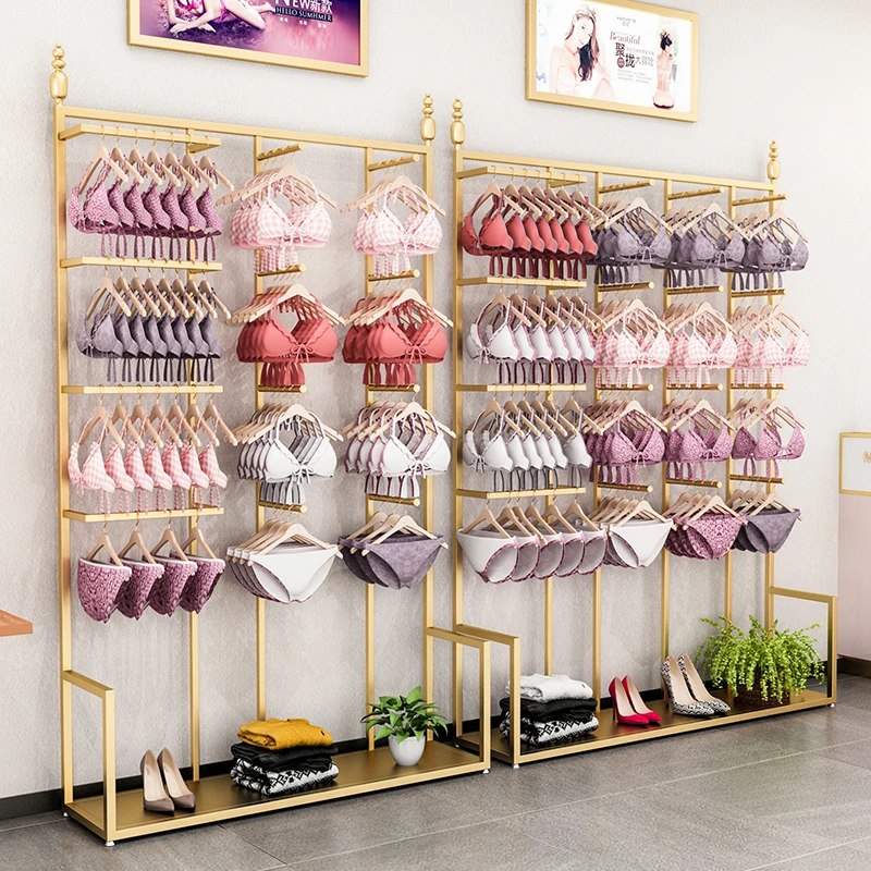 2023 USA/Japan Luxury Gold Large lingerie/Bra Display Rack For Clothing Store Underwear Iron Hanging Shelves For Mall Decorative