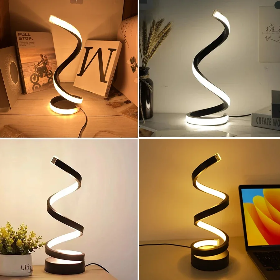 Spiral-Tischlampe mit USB-Stecker, 3 Farben, dimmbar, Nachttischlampe, Umgebungslicht für Wohnzimmer, Schlafzimmer, Büro, Bar, Café, Dekoration