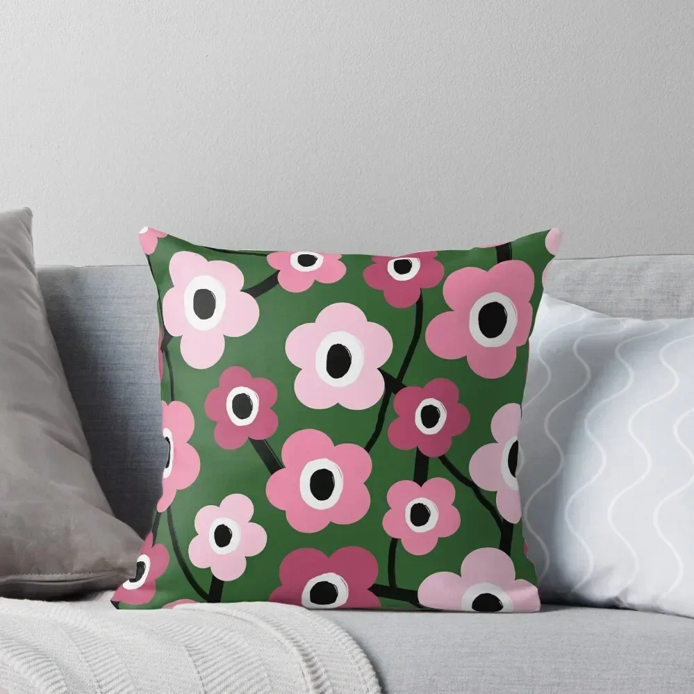 

Iconic Retro Scandinavian Floral Pattern in Pink and Green #1 Throw Pillow christmas cushions covers pillow