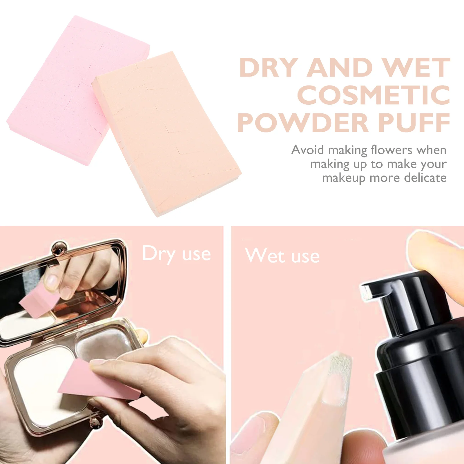 2 szt. Gąbeczek do makijażu w kształcie trójkątów, małe, do blendowania podkładu, do stosowania na sucho i na mokro, dwufunkcyjne, do kremu podkładu.