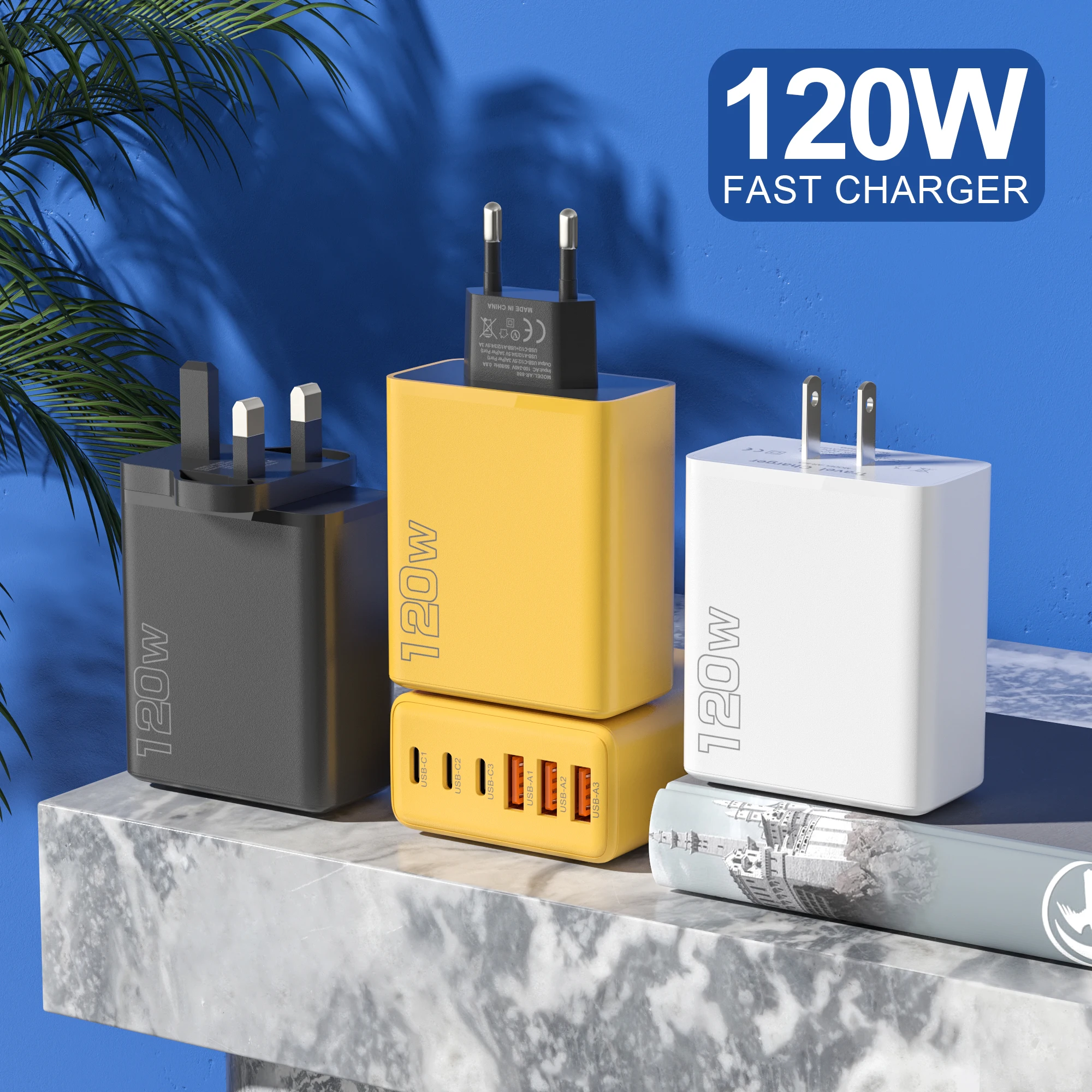 

Оригинальное зарядное устройство 120 Вт 3usb Turbo Fast Eu Us Uk Настенный адаптер Hypercharge Usb 6a Тип C Кабель для Xiaomi Для Iphone