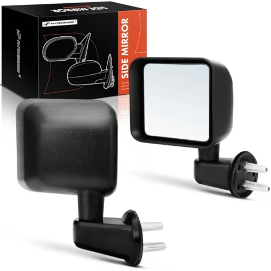 

Manual Side View Door Mirrors for Driver and Passenger - Compatible with Jeep Wrangler JK 2007-2017 - Non-Heated Black - Pair S