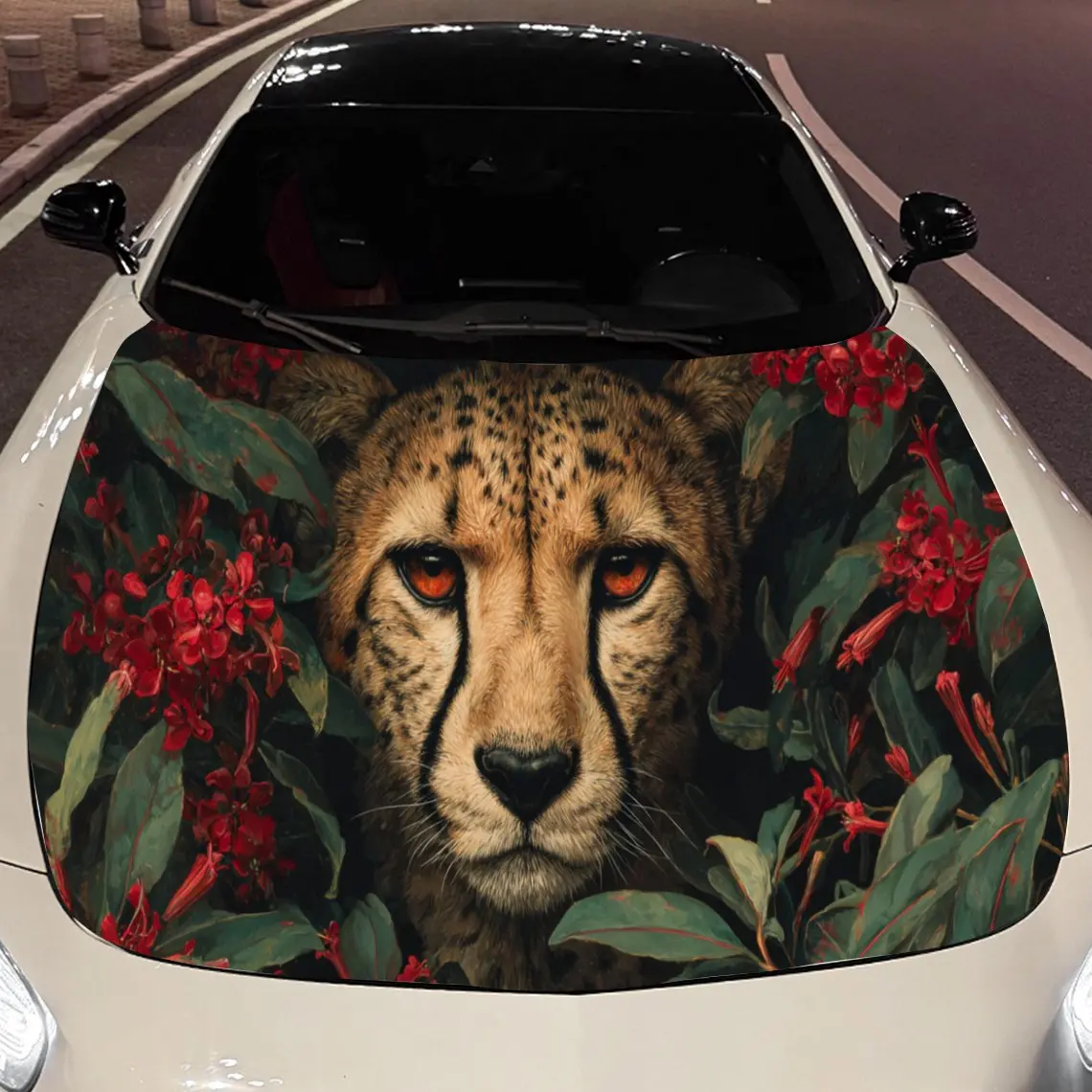 Wild Cheetah Flower print,car hood stickers,PVC waterproof Self adhesive car hood sticker,car hood decoration protection sticker