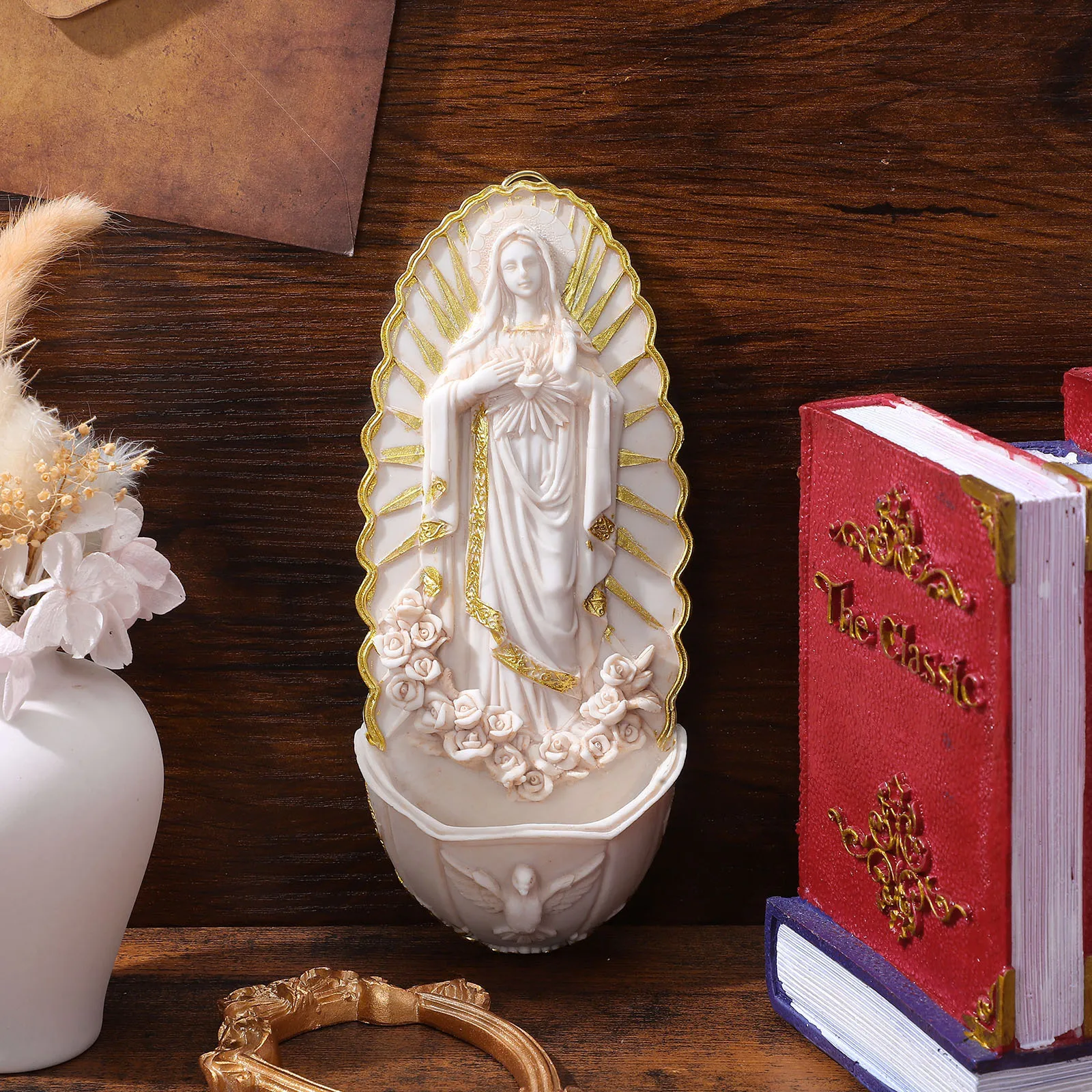 

Resin Catholic Holy Water Font Moderate Capacity Wall Hanging for Entrance Church Holy Water Font Decoration Church Wall Decor
