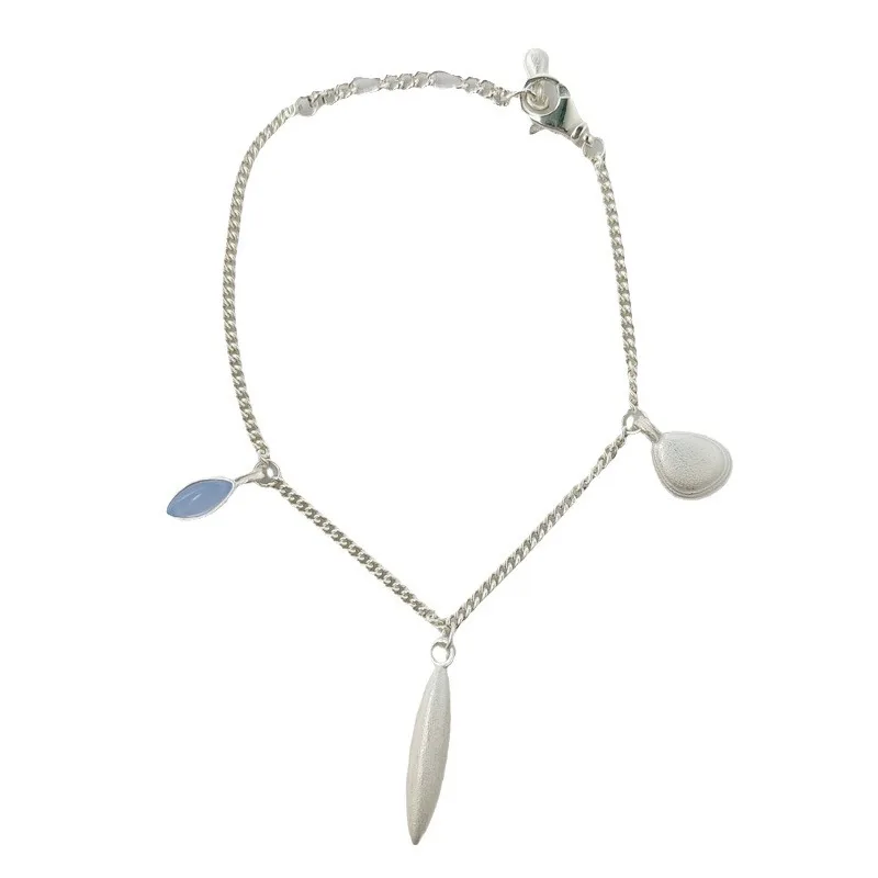 

S925 sterling silver shell wind chime bracelet, blue obsidian handmade.