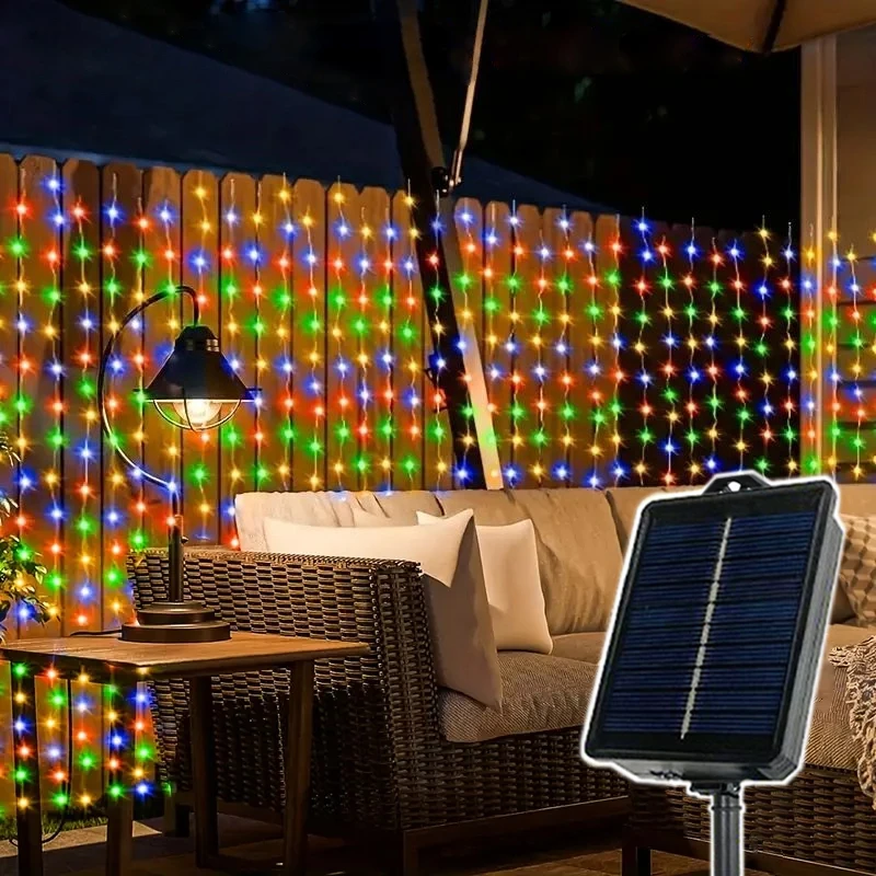 

2024 Christmas Led Lights Solar Curtain String Lights Outdoor Great for Wedding Birthday Patio Garden Fairy LED Light Decoration