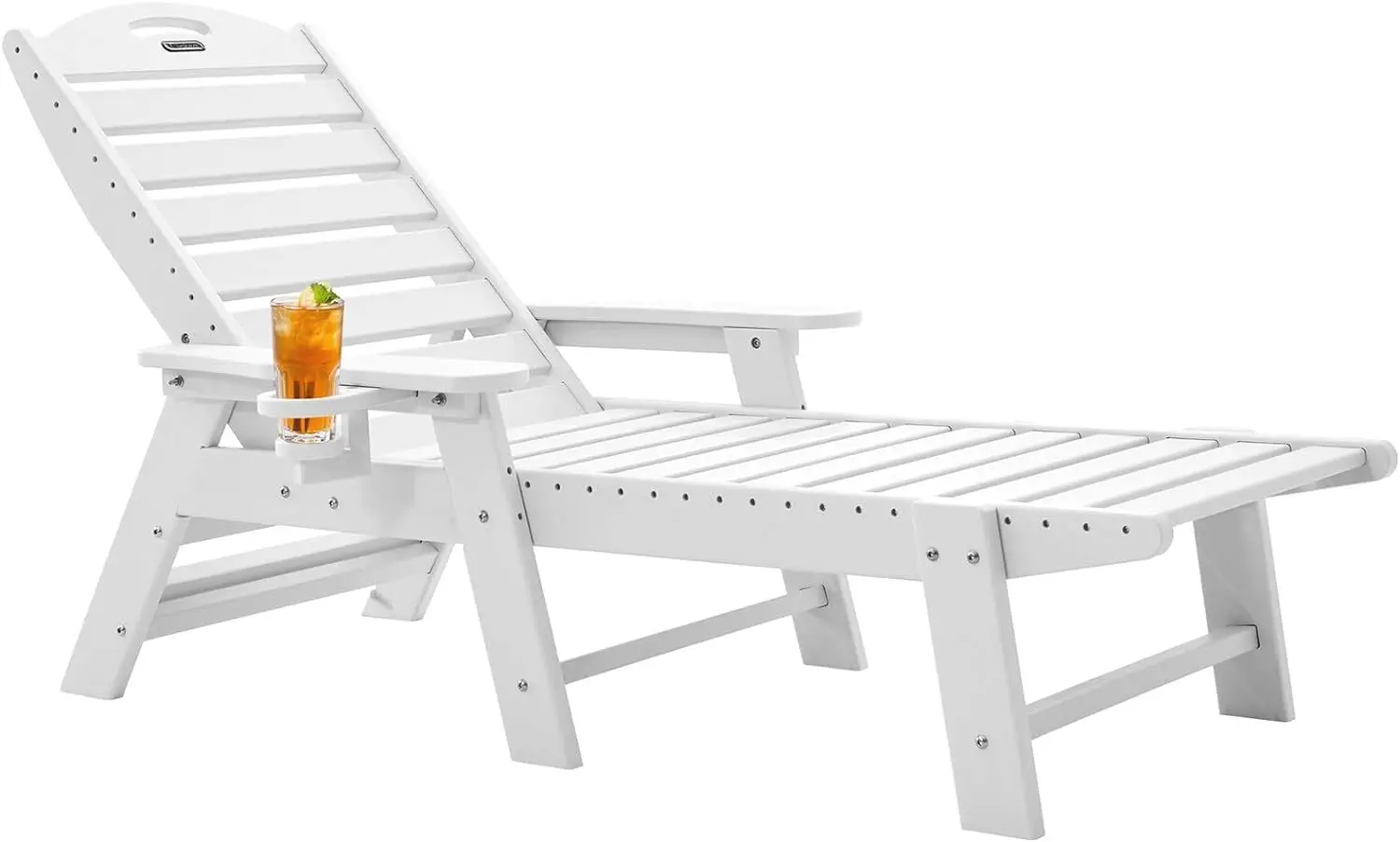 Patio Lounge Chairs for Outside, Chaise Lounge Chair with 6 Positions, HDPE Lounge Chair with Cup Holder Easy Assembly