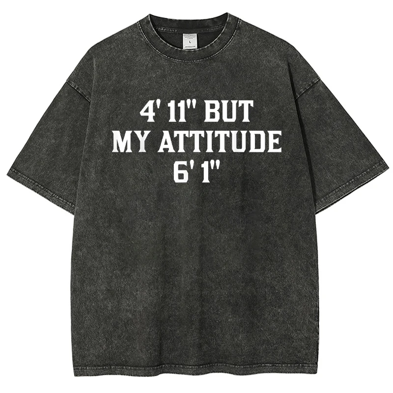 

My Attitude Letter Design Washed T-Shirt Men'S Oversized Minimalist Style Cotton Tee Women Daily Multi-Color Trendy Short Sleeve