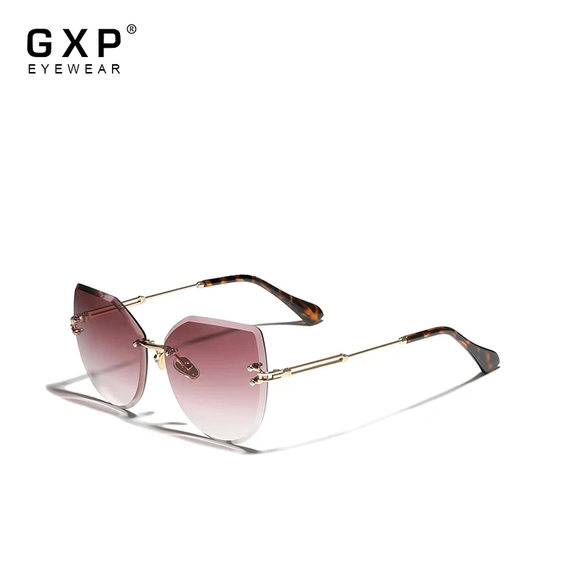 GXP Cat Eye Sunglasses For Women Rimless Multicolour Gradient Butterfly Lens Sun Glasses Decoration Eyewear Fashion Item