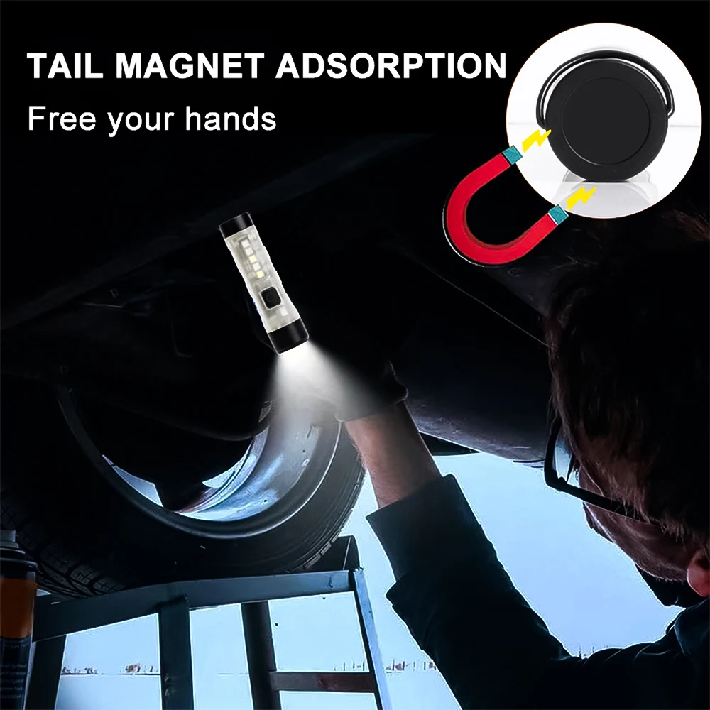 SKYRAY SK514 Mini Keychain Flashlight with Magnetic Hook Waterproof Lamp Pocket Key LED Light with 10 Modes for Camping Tent