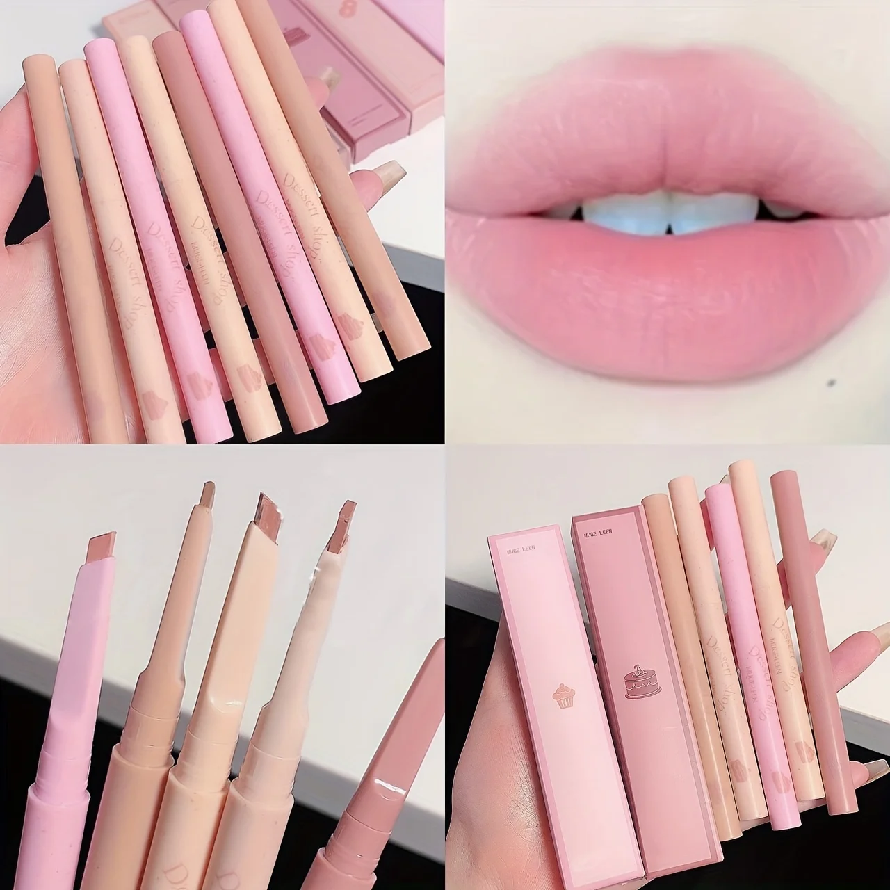 Słodki deserowy konturówka do ust, automatyczne obrotowe napięcie, wodoodporna, długotrwała, nieblaknąca, konturująca kształt ust.