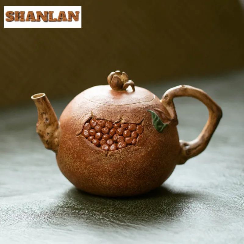 

180ml Traditional Yixing Purple Clay Teapots Handmade Pomegranate Pot Raw Ore Downhill Mud Kettle Chinese Zisha Tea Set Tea Gift