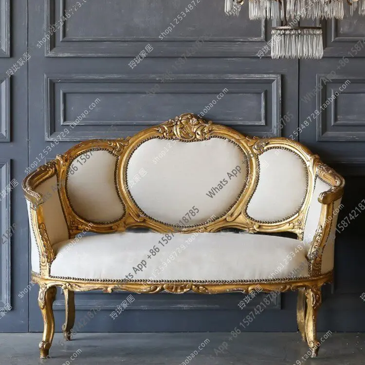 Light luxury American solid wood gold old double sofa chair large apartment living room sofa wedding sofa