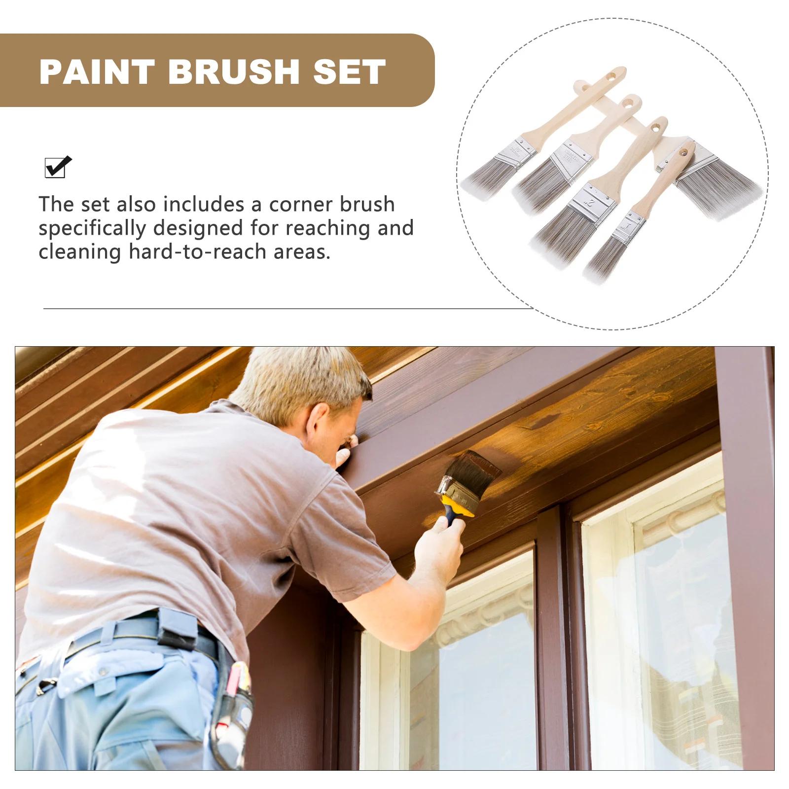 

5pcs Portable Paint Brush Set Wooden Handle For Wall Painting Cleaning Nylon Bristle Reusable Painting Tools Hard-To-Reach Areas