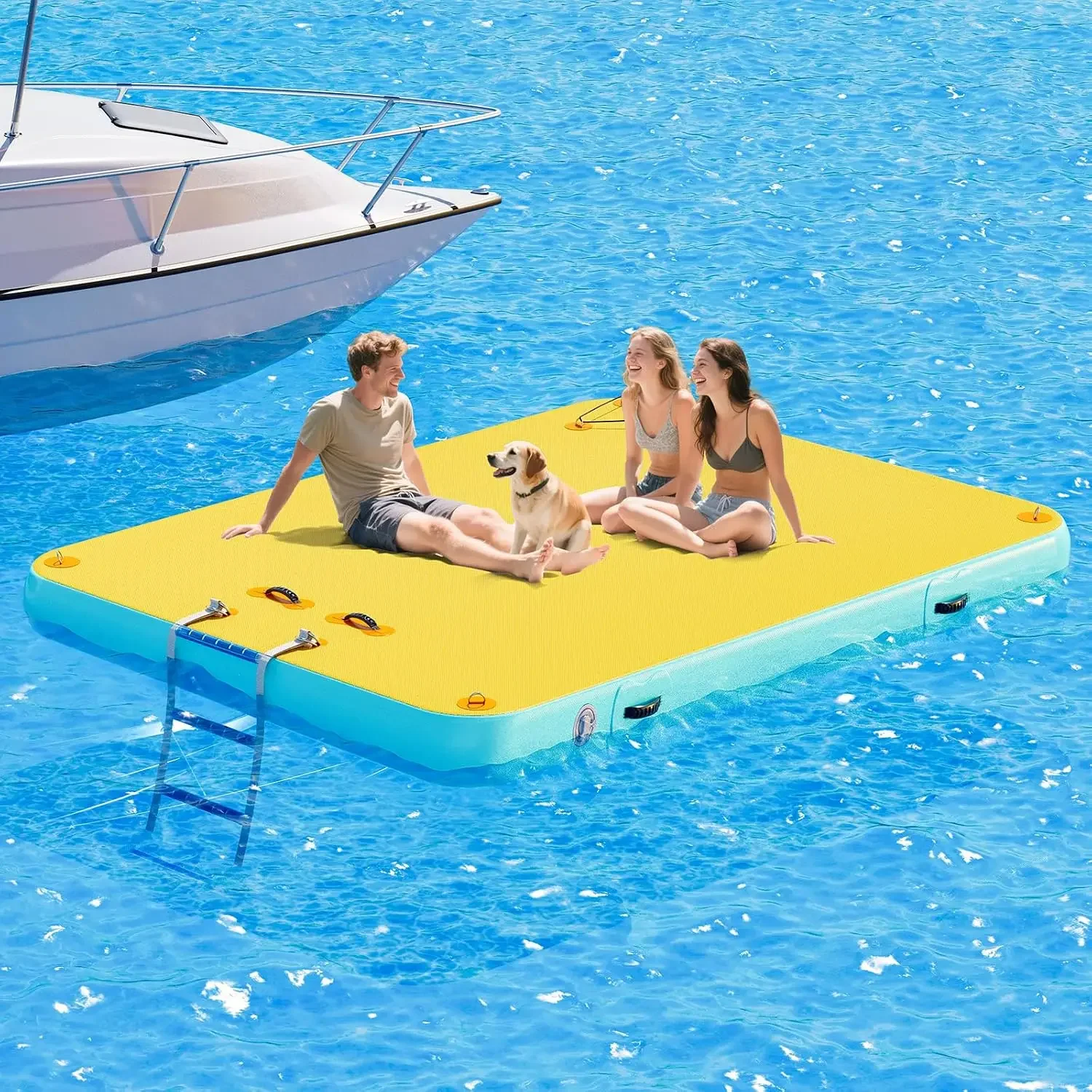 USA Stock 6/7/8/10/12 FT Inflatable Floating Dock, Non-Slip | Air Dock Platform Floating Island Raft With D-Ring For Pool, Lake,
