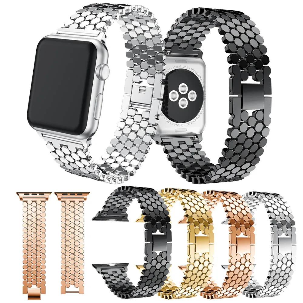 Fish Scale Steel Strap For Apple Watch Band Ultra 49mm 46 40 44 41 45 38 42mm Luxury Metal Wristband For IWatch 10 9 8 7 6 5 SE