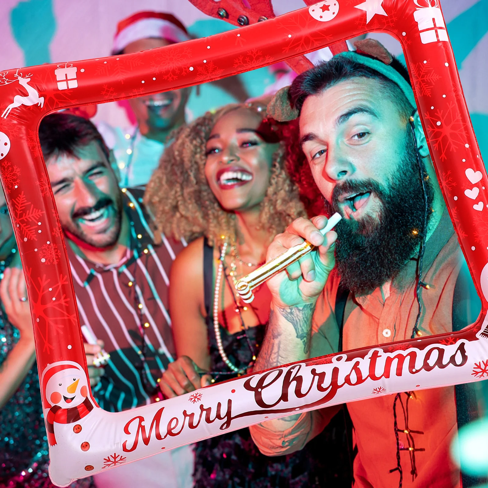 

Inflatable Photo Frame 75x65cm PVC Christmas Winter Ornament Selfie Prop Handheld Photo Props Party Supplies