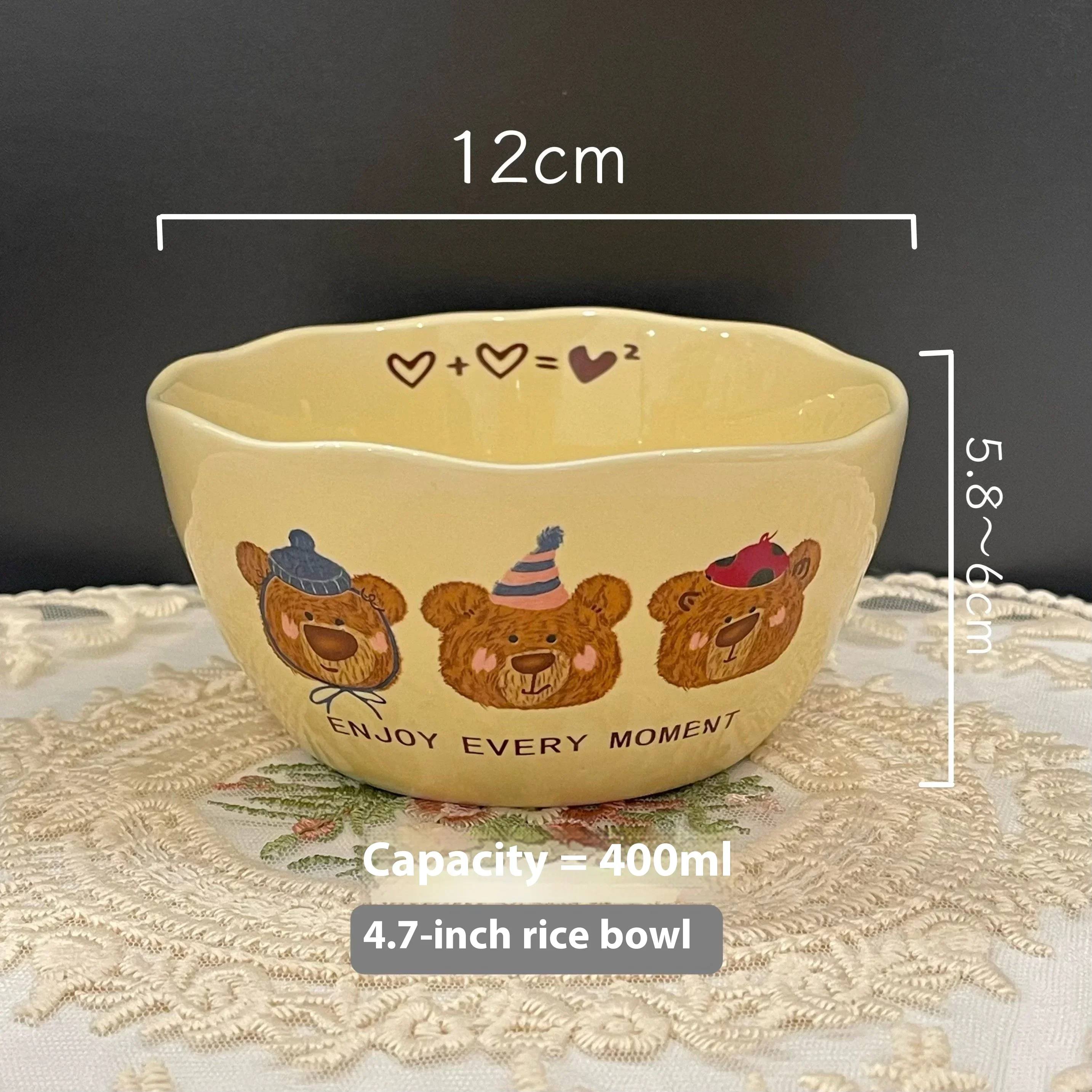 Korean Style Three Little Bear Cartoon Bowls Cute Tableware Cartoon Household Thickened Ceramic Bowl Plate Cutlery Set Soup Bowl