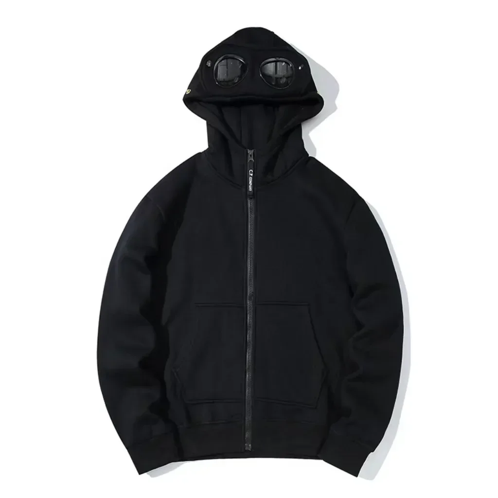 Outono e inverno óculos chapéu hip-hop cardigan zíper e lã com capuz moletom ao ar livre jaqueta quente unisex