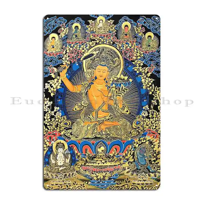 Mandala 102 Bodhisattva Manjushri Gold Blue Thangka Metal Sign Poster Pub Classic Designing Create Pub Tin Sign Poster