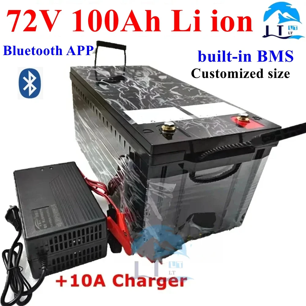 LT-Batterie lithium-ion 72V, 100Ah, BMS 5000/8000W, avec chargeur 10A, pour skateboard, vélo, scooter, AGV