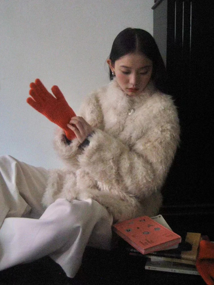 

Fur Jaet ort Plu Stand Collar Eco-friendly Cisas New Year Aosphere Women's Winter Warm Stand Fit Long Sve Coat