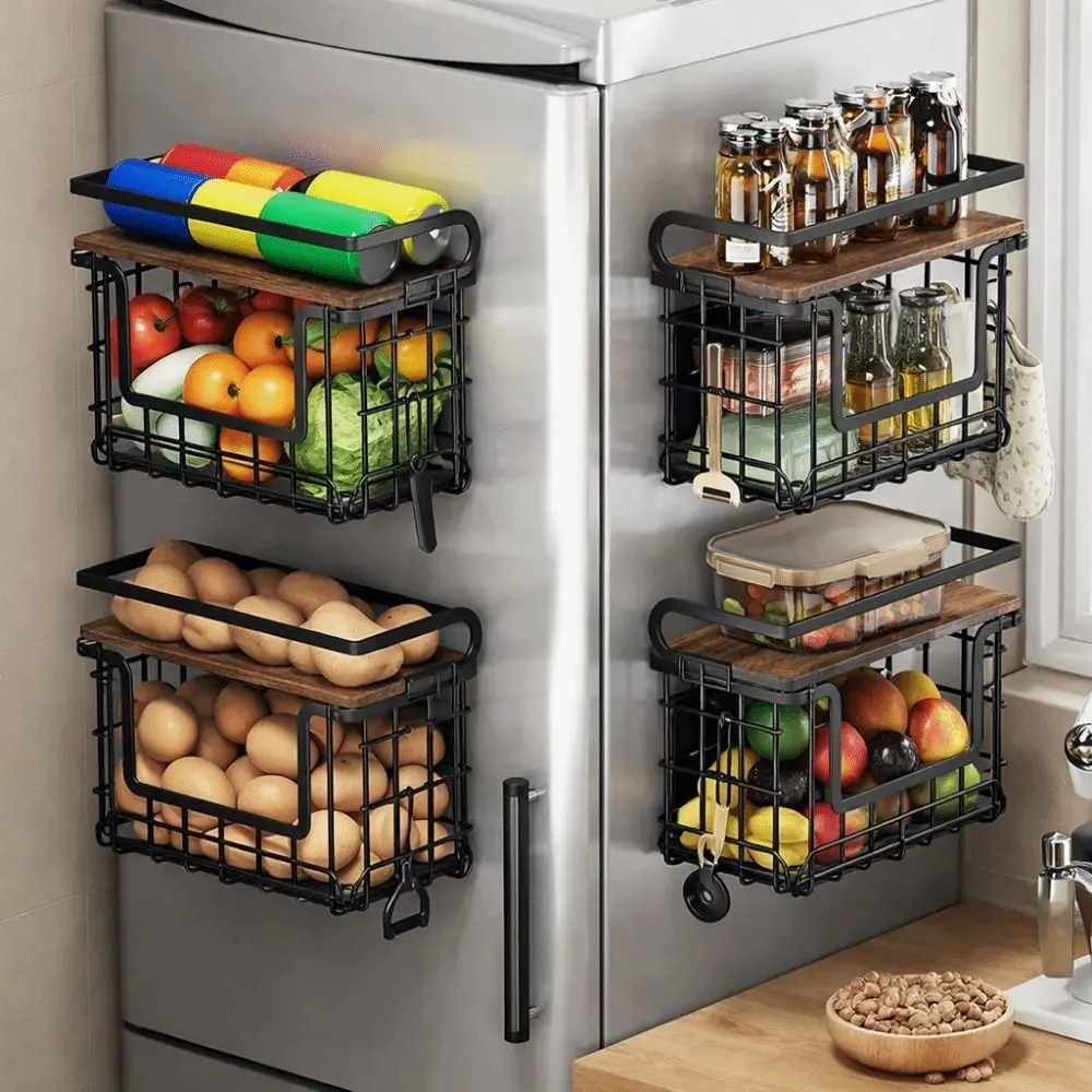 

Магнитная полка из углеродистой стали для холодильника, настенная, большая вместимость, боковая полка для хранения, без сверления, экономия места