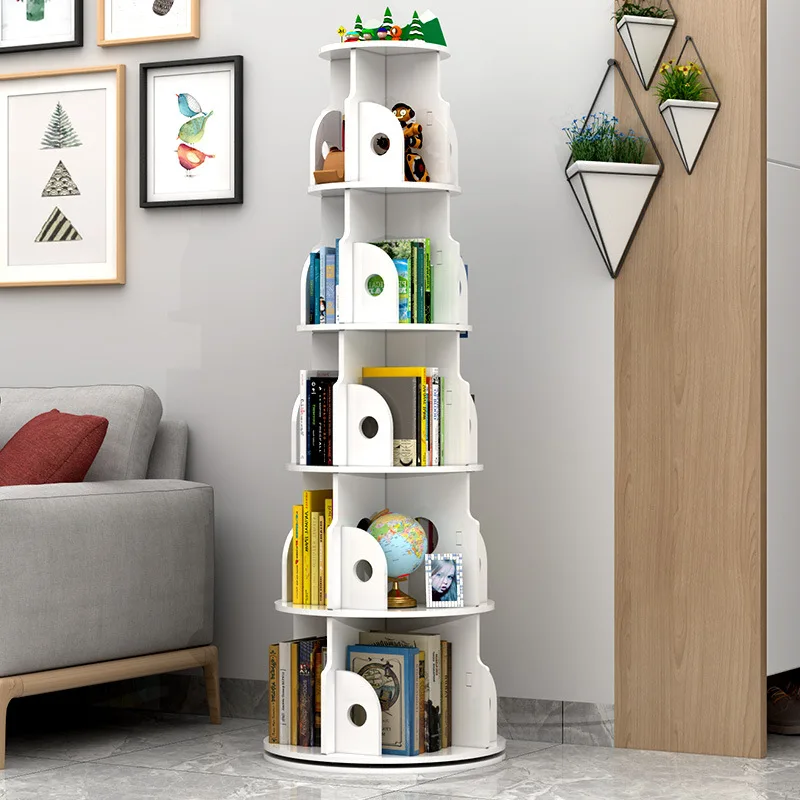 Bookshelf 360-degree floor-to-ceiling multi-layer shelf, living room display and storage