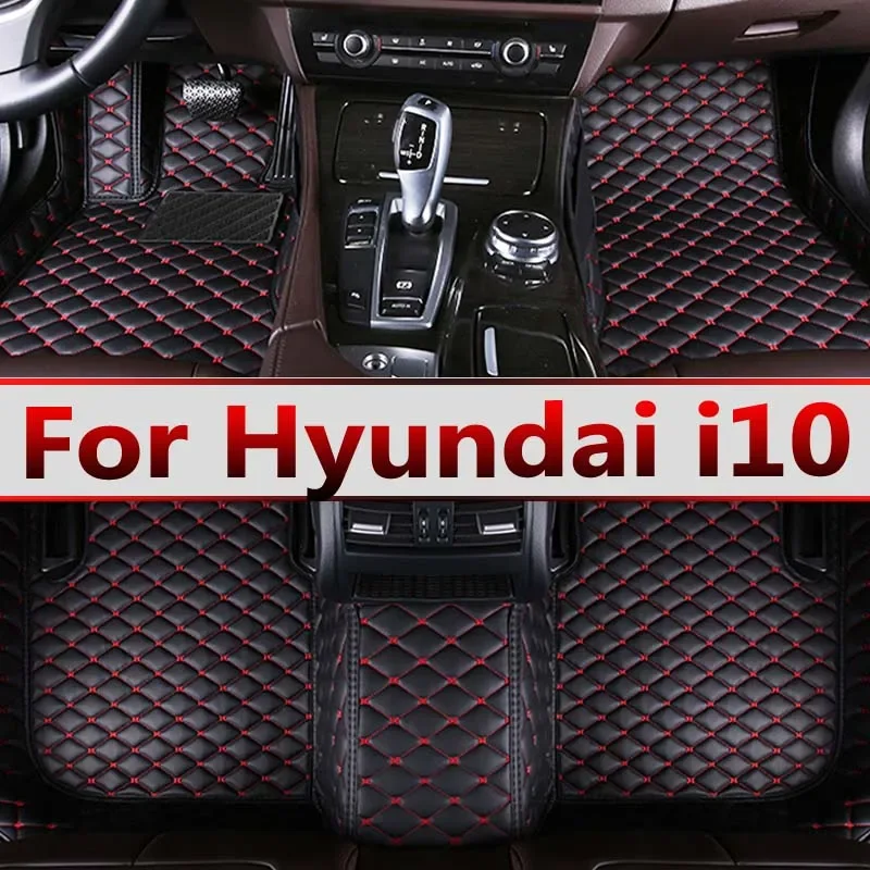 Car Floor Mats For Hyundai i10 BA Gran Metro Taxi Xcent IA 2014~2019 Leather Mat Car Mats Floor Rugs Durable Pad Car Accessories