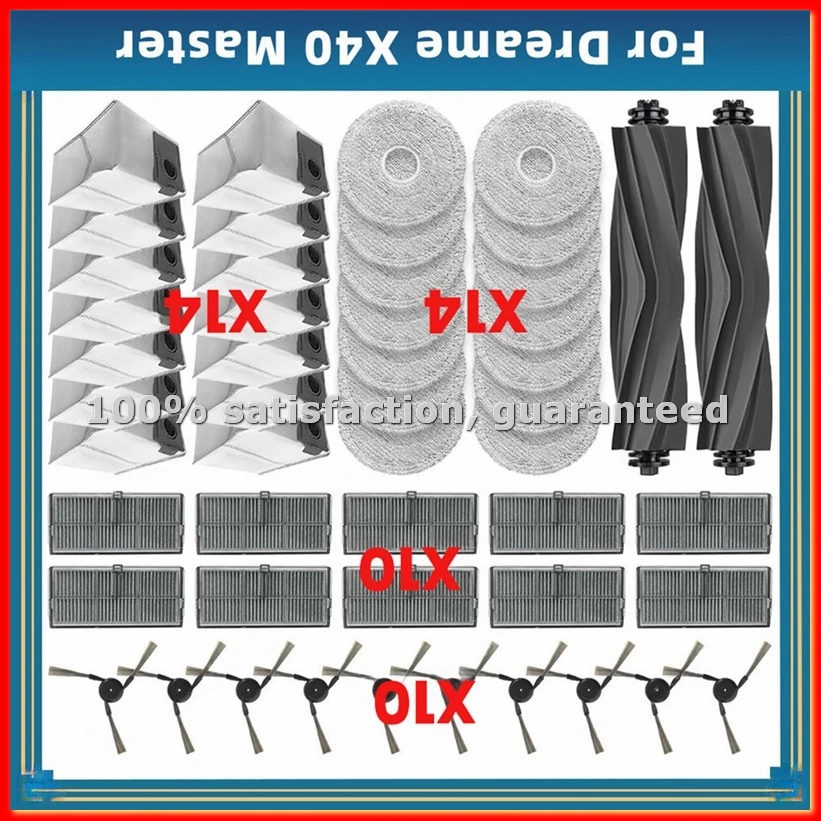 

50PCS Replacement Parts for X40 Master Vacuum Cleaner Accessories Main Side Brush Mop Cloth Dust Bag HEPA Filter-A79M