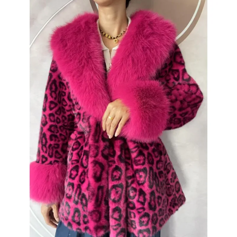 Роскошный бренд, высококачественная шуба, зимняя теплая женская куртка из искусственного меха, большой меховой воротник, пояс, дизайнерская одежда, топ с длинными рукавами