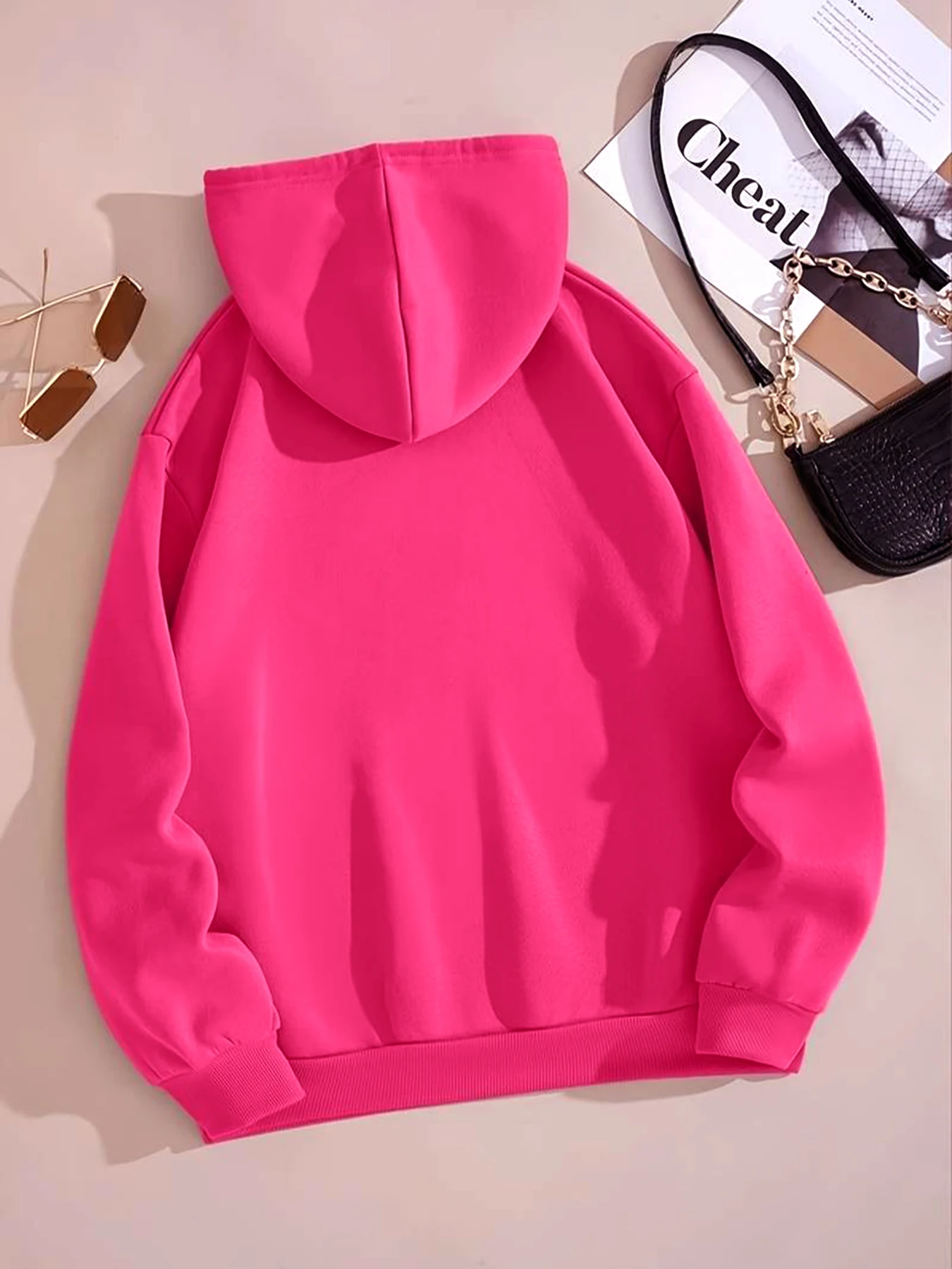 Loose Printed Hooded Sweatshirt For Women Long Sleeve Plus Velvet Kangaroo Pocket Top Casual Sports Pullover